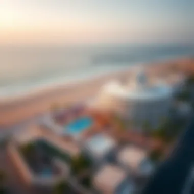 An aerial view of The Beach and Roxy Cinema, illustrating their strategic location in Dubai.