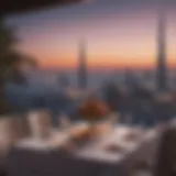 A romantic dinner setting overlooking the Dubai skyline