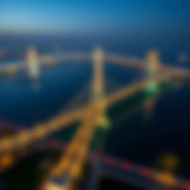 Illuminated Bridges of Reem Island Aerial view of Reem Island bridges illuminated at night