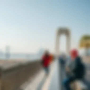 Community and Connectivity at Reem Island Community members enjoying the scenic views from a Reem Island bridge