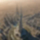 Aerial view of Burj Khalifa showcasing its grandeur.