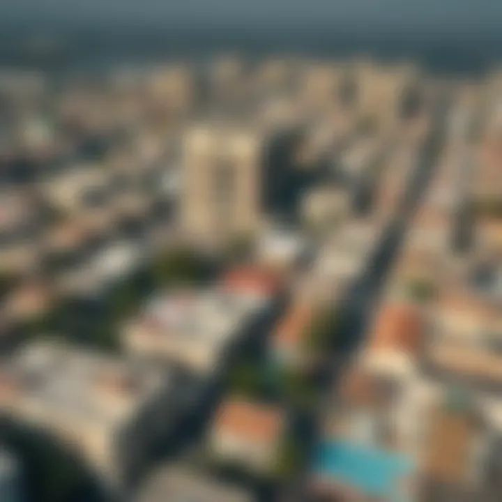 Aerial view of a vibrant Dubai neighborhood bustling with life