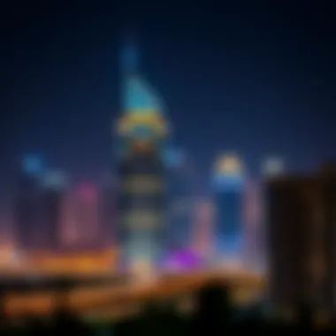 Dib Al Nahda Building - Illuminated Cityscape Nighttime skyline with the Dib Al Nahda Building illuminated, reflecting Dubai's vibrancy