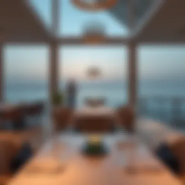 Elegant dining setting with a view of the beach