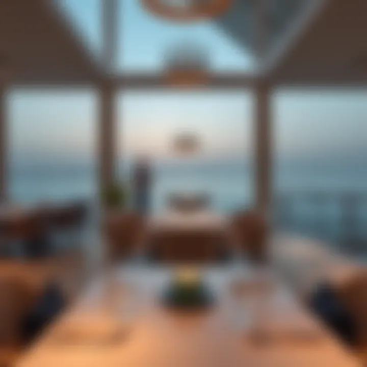 Elegant dining setting with a view of the beach