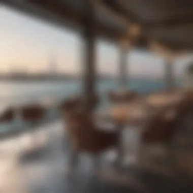 Elegant restaurant interior with a view of the water