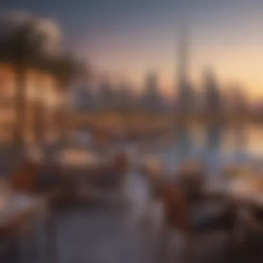 Panoramic view of Dubai Festival City skyline at sunset