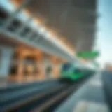 Exterior view of a Green Line metro station in Dubai showcasing contemporary design