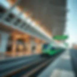 Exterior view of a Green Line metro station in Dubai showcasing contemporary design