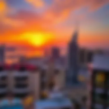 Stunning rooftop view of Dubai Marina at sunset