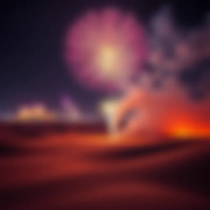 Colorful fireworks exploding over the desert