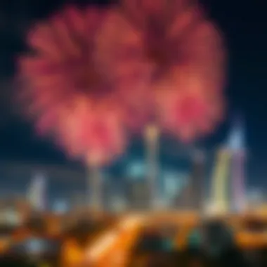 Vibrant fireworks illuminating the Dubai skyline during Eid celebrations