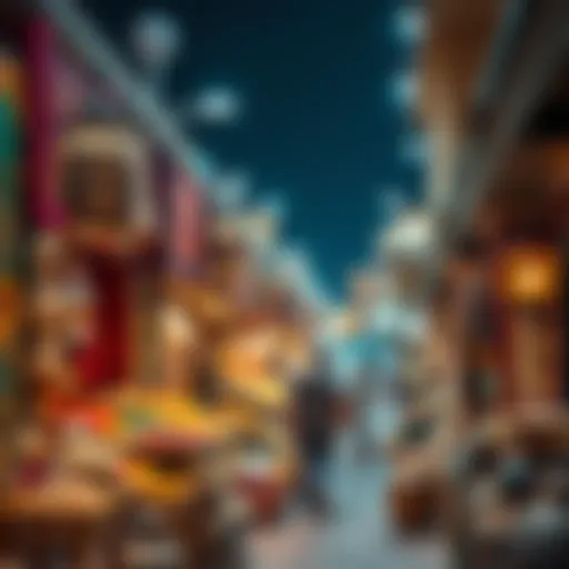 Vibrant stalls at Al Seef Souq showcasing traditional crafts