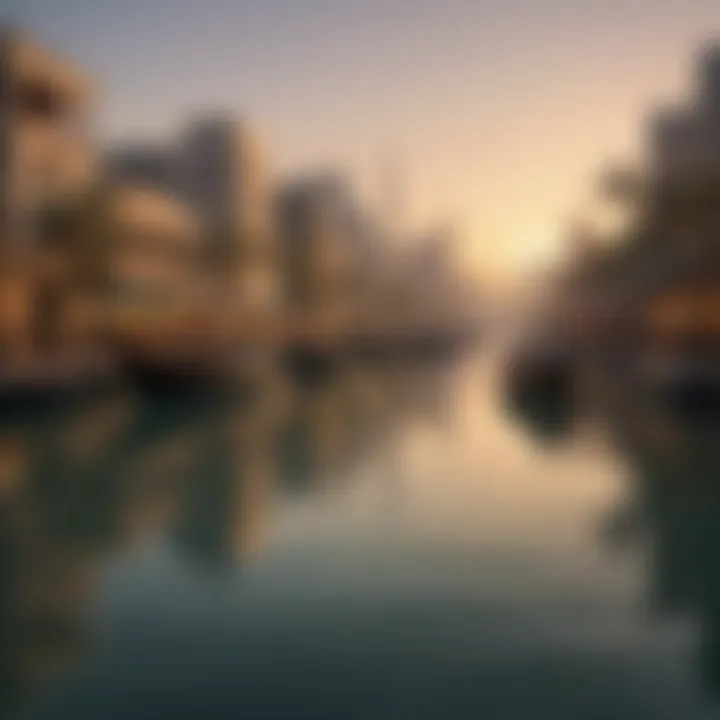 The serene Dubai Creek with traditional abra boats