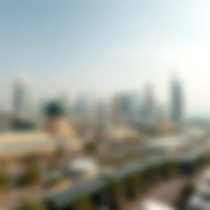 A panoramic view of the iconic skyline of Abu Dhabi, highlighting modern architecture and urban development