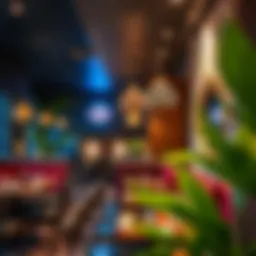 A vibrant restaurant interior showcasing a beautiful ambiance in Karama.