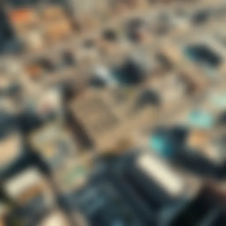 An aerial view of Dubai showing the integration of parking spaces within urban planning.