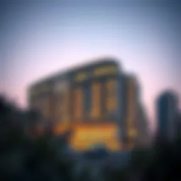 Stunning exterior view of Hessa Tower at dusk