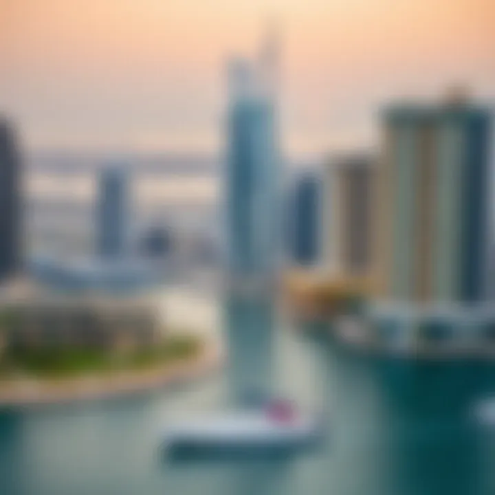 Panoramic view of Business Bay with Waves Tower in focus