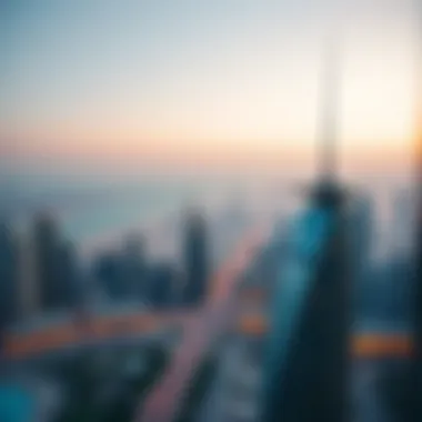 Panoramic view from a high floor of Nobles Tower overlooking Dubai's skyline