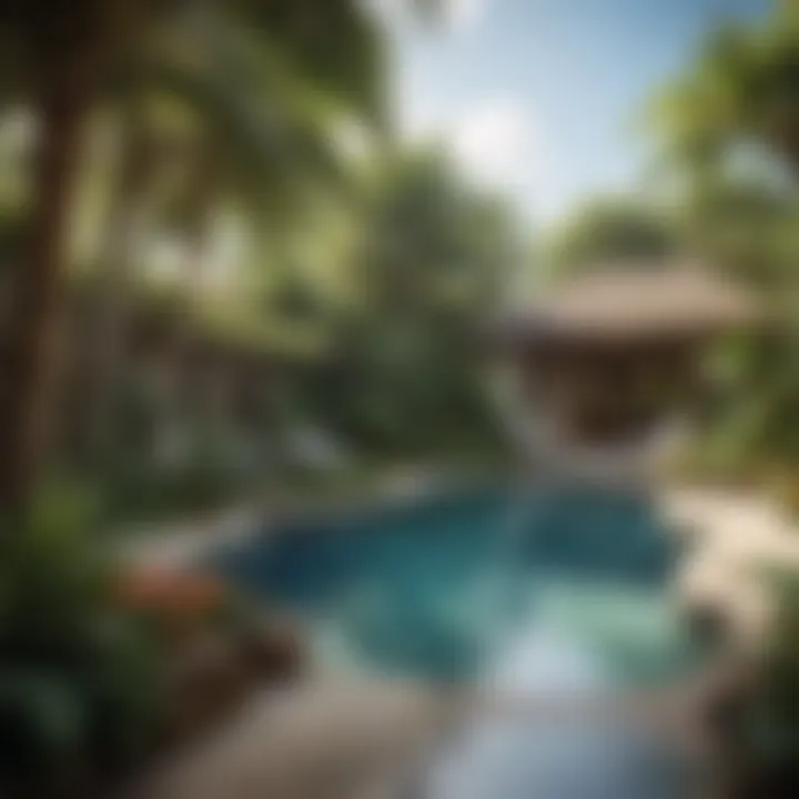 Serene private pool area surrounded by tropical landscaping