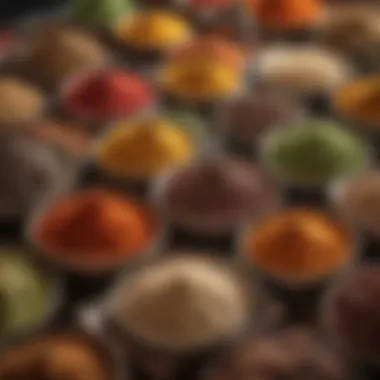 Colorful display of spices used in shawarma