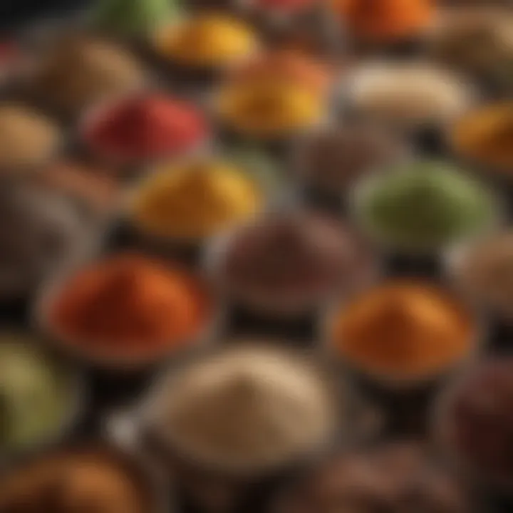 Colorful display of spices used in shawarma