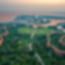 Aerial view of Dubai's desert parks showcasing lush greenery amidst the arid landscape