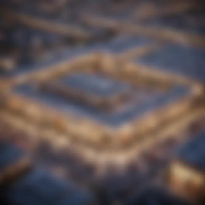 Aerial view of an outlet mall highlighting its expansive layout.