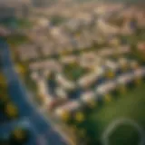 Aerial view of Damac Hills showcasing its lush greenery and community layout