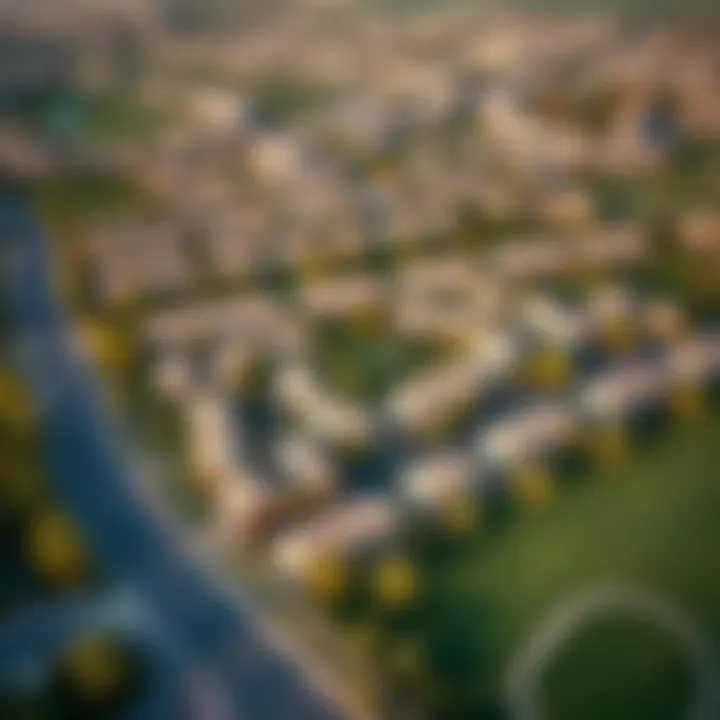 Aerial view of Damac Hills showcasing its lush greenery and community layout