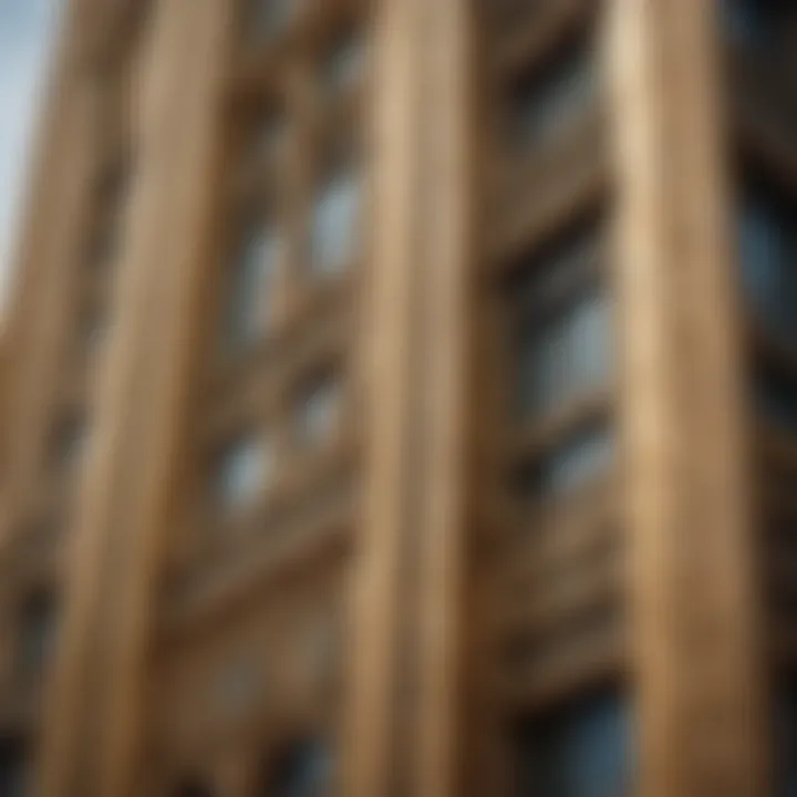 A close-up of the intricate design elements of the National Tower, highlighting its architectural innovation.