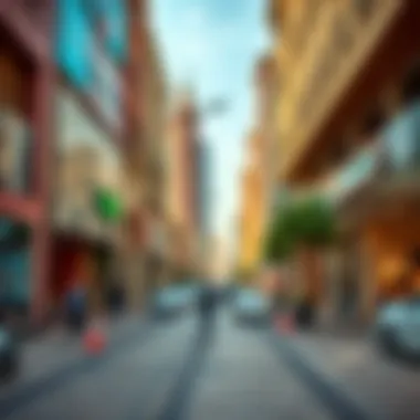 Street view of Bur Dubai with shops and cultural landmarks