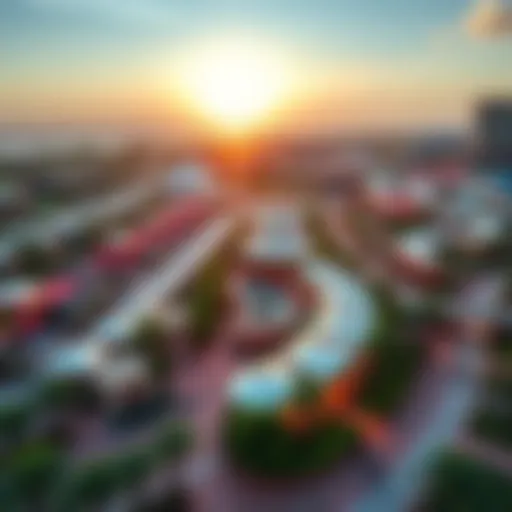 Aerial view of Global Village Dubai showcasing vibrant pavilions