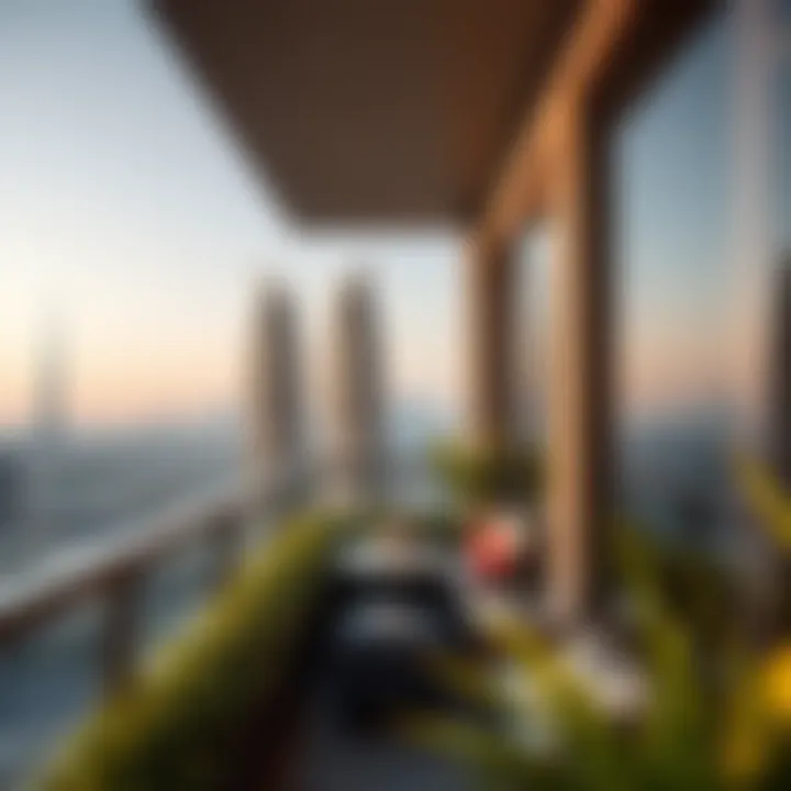 A scenic view from a long stay apartment balcony overlooking the Dubai skyline