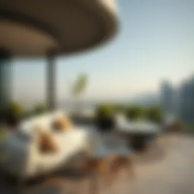 Stylish Outdoor Seating Area Stylish outdoor seating area overlooking the city skyline