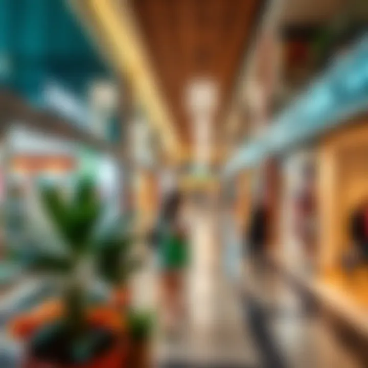 A vibrant shopping area inside Mercato Mall filled with various shops