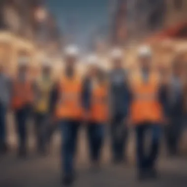 A diverse group of workers in an urban setting