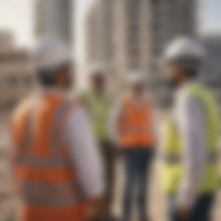 Construction professionals discussing project strategies at a site