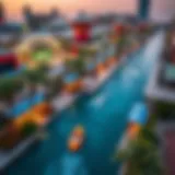 Aerial view of Riverland Dubai showcasing its vibrant atmosphere