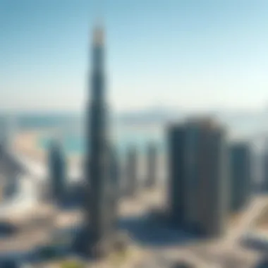 A striking view of Rostamani Tower against the Dubai skyline