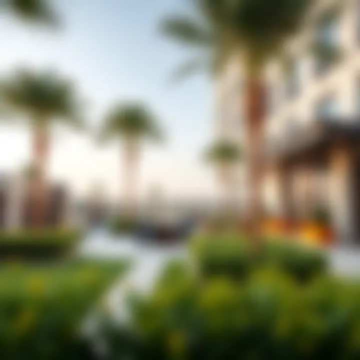 An inviting outdoor area at The Hive that highlights its landscaping and recreational facilities for residents.