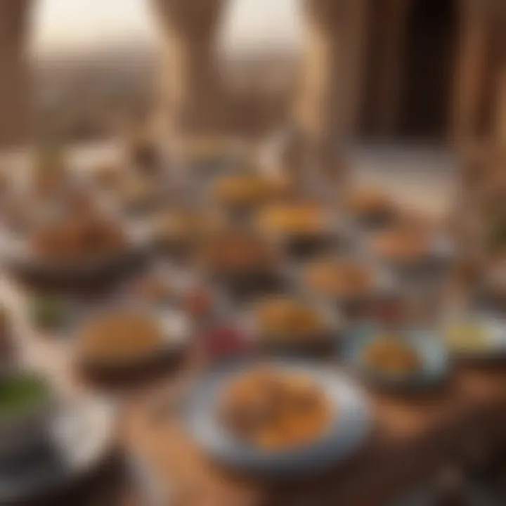 A beautifully presented iftar spread showcasing traditional dishes