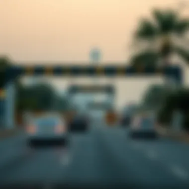 Salik toll gate with vehicles passing