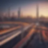 Overview of Salik toll gate in Dubai with city skyline